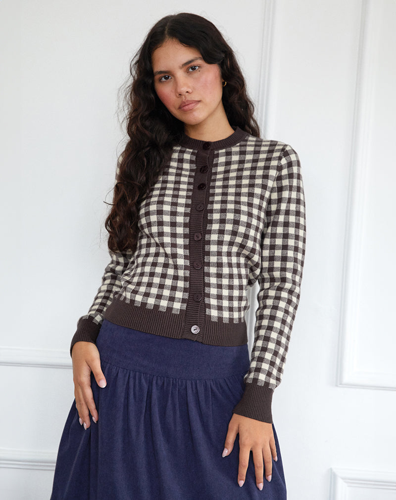 Hanudia Cardi en Gingham Marrón