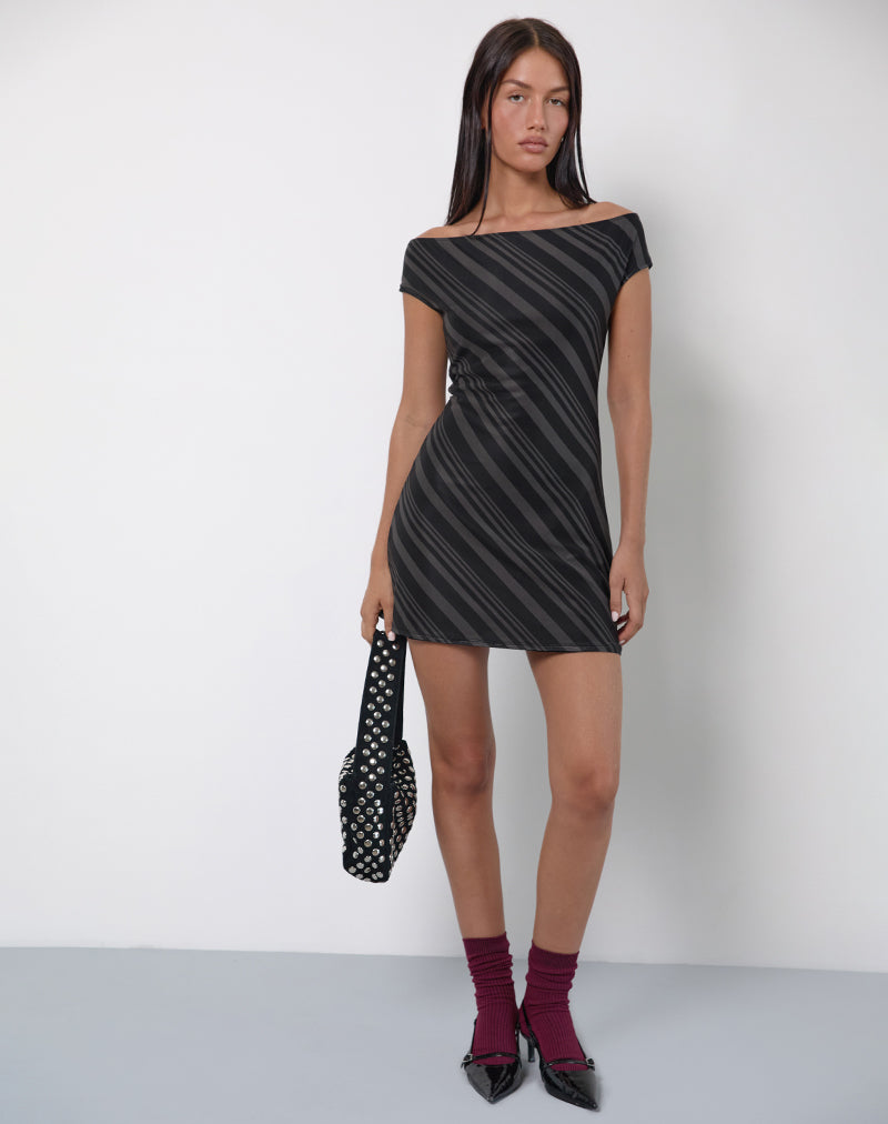 Mini Vestido Hari de Rayas Irregulares Gris Negro
