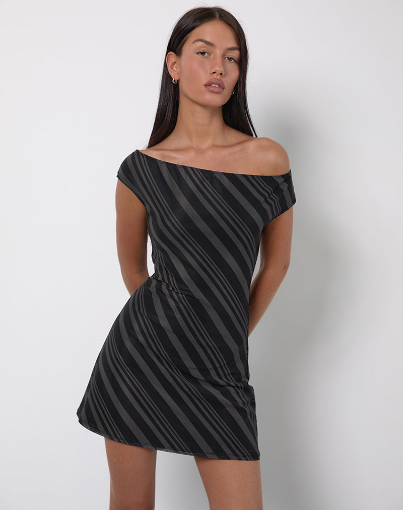 Imagen de Hari Mini Dress in Irregular Stripe Grey Black