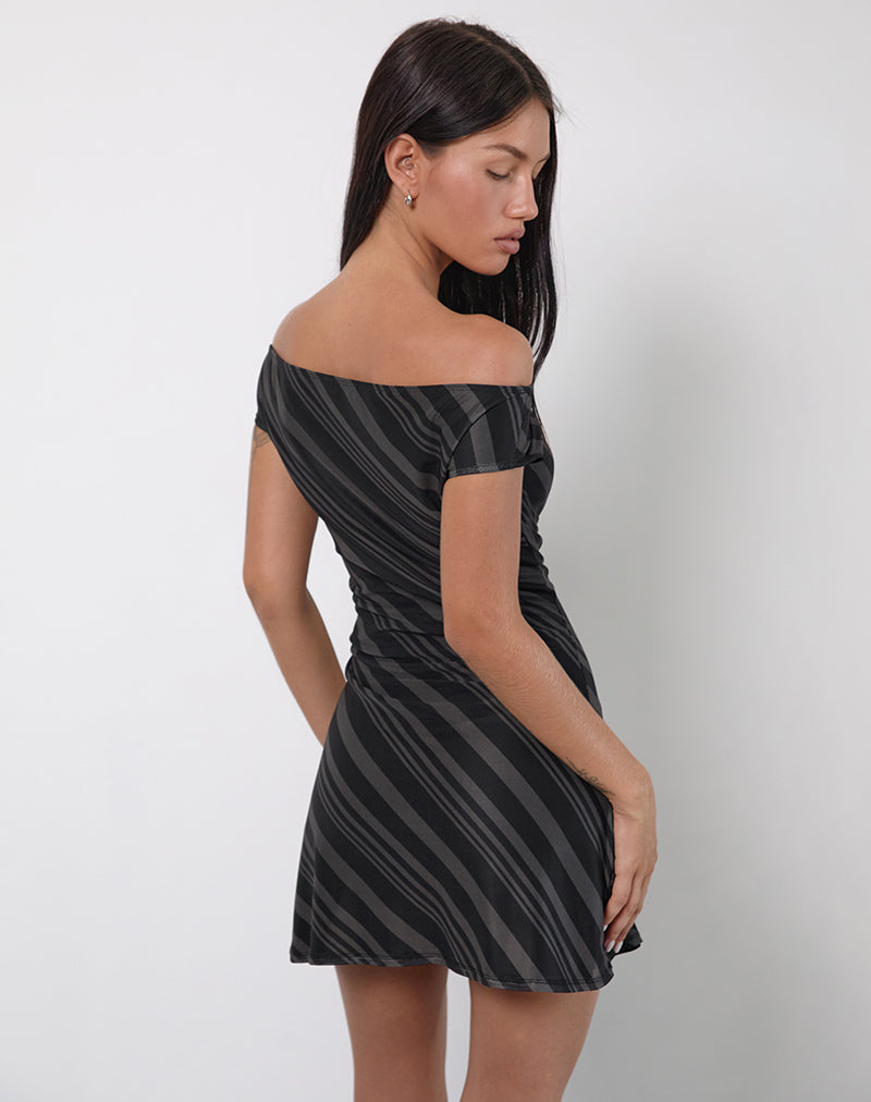 Imagen de Hari Mini Dress in Irregular Stripe Grey Black