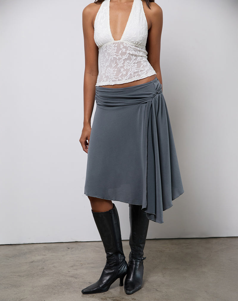 Harlan Falda Midi Asimétrica en Cupro Gris