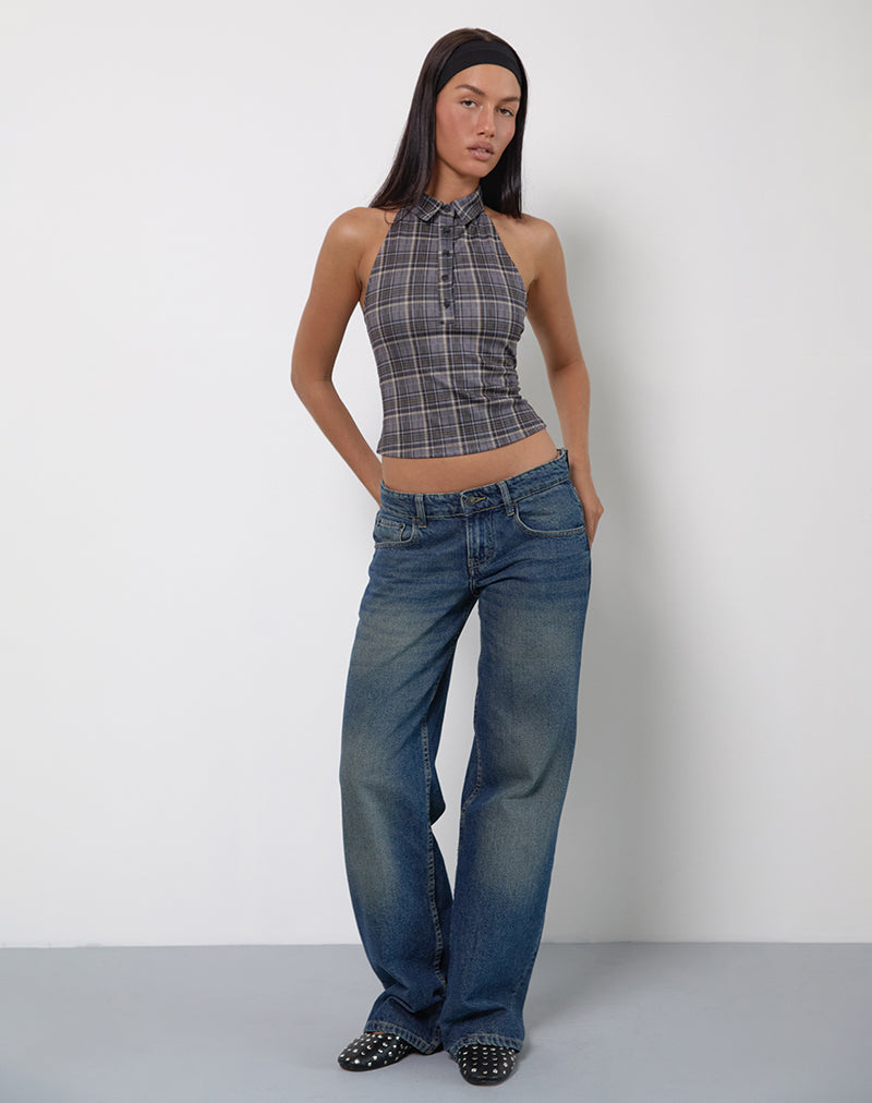 Imagen de Harlo Top con cuello a cuadros Tailoring Gris