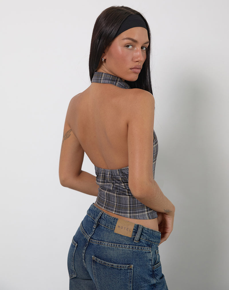 Imagen de Harlo Top con cuello a cuadros Tailoring Gris