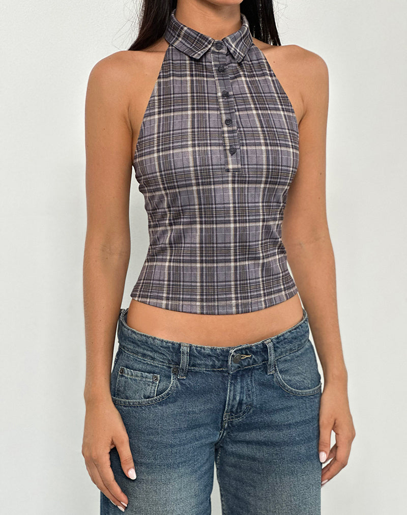 Imagen de Harlo Top con cuello a cuadros Tailoring Gris