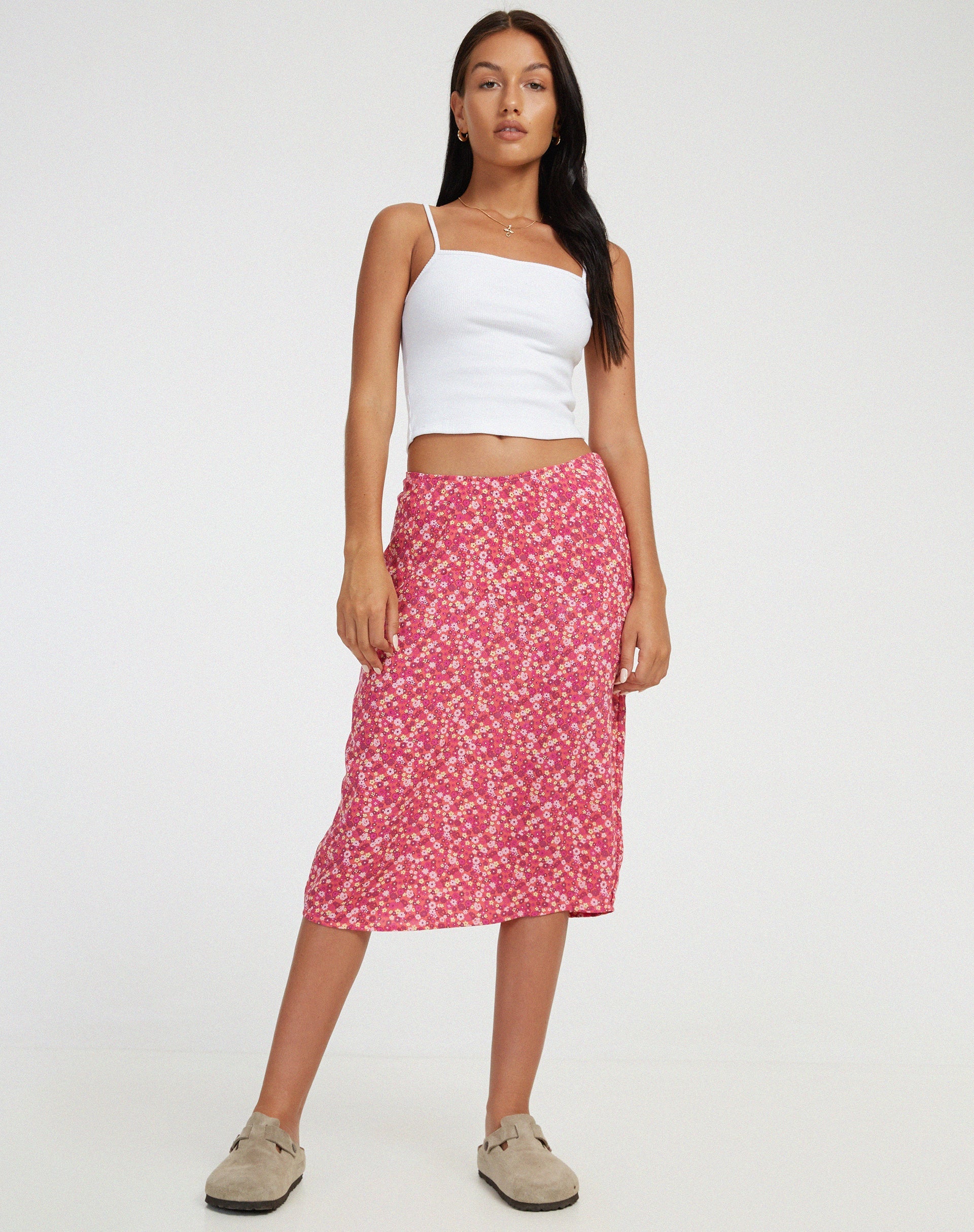 imagen de Harriet Midi Skirt in Ditsy Floral Pink