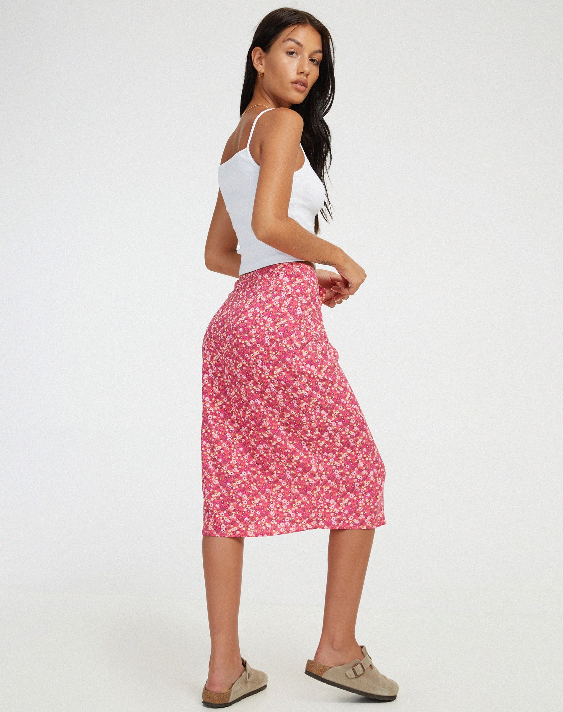 imagen de Harriet Midi Skirt in Ditsy Floral Pink