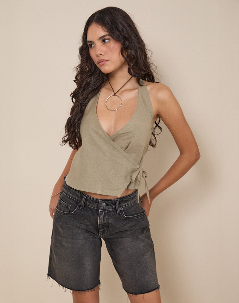 Imagen de Hart Tie Side Top en Lino Verde Pizarra