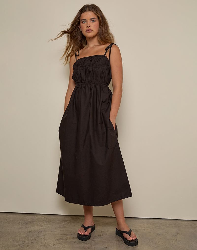 Vestido Haruko Midi en chocolate amargo