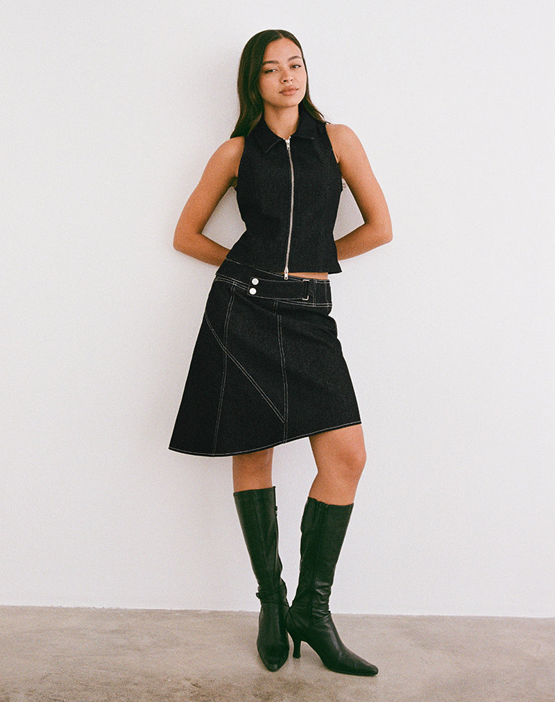 Imagen de Hayashi Falda Midi Asimétrica en Denim Lavado Negro