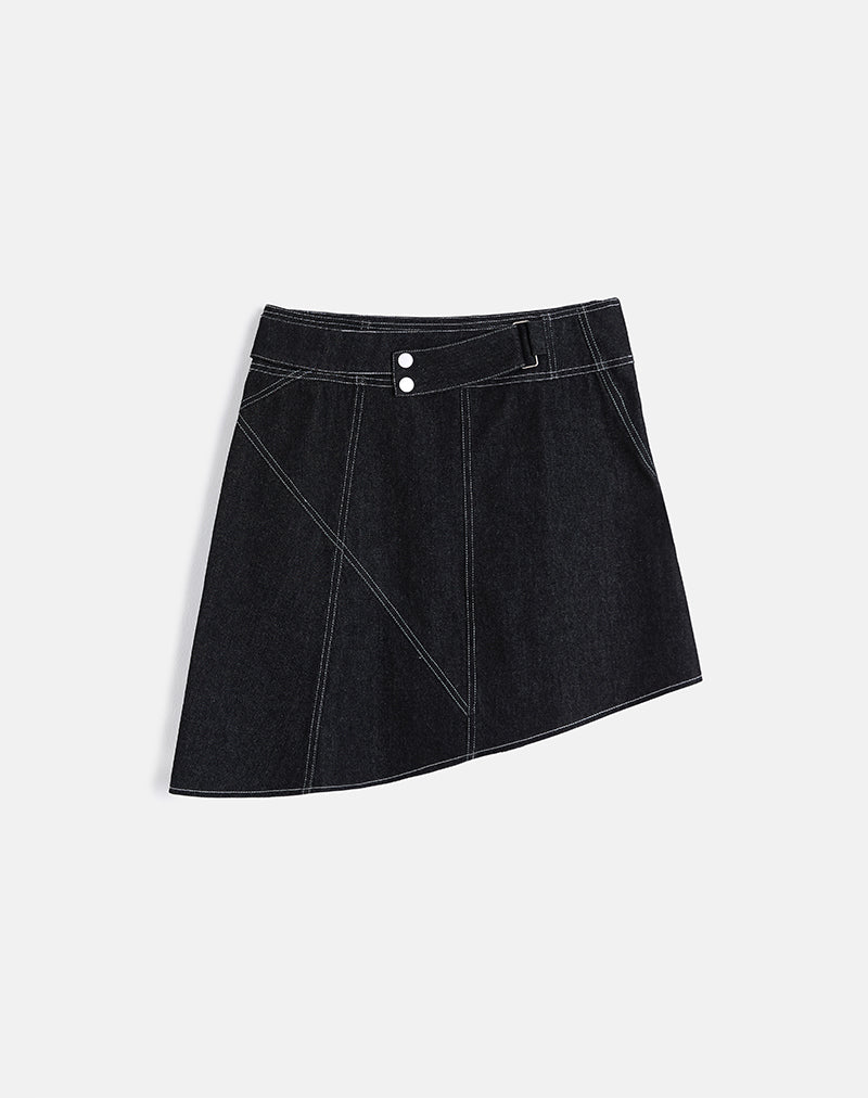 Imagen de Hayashi Falda Midi Asimétrica en Denim Lavado Negro