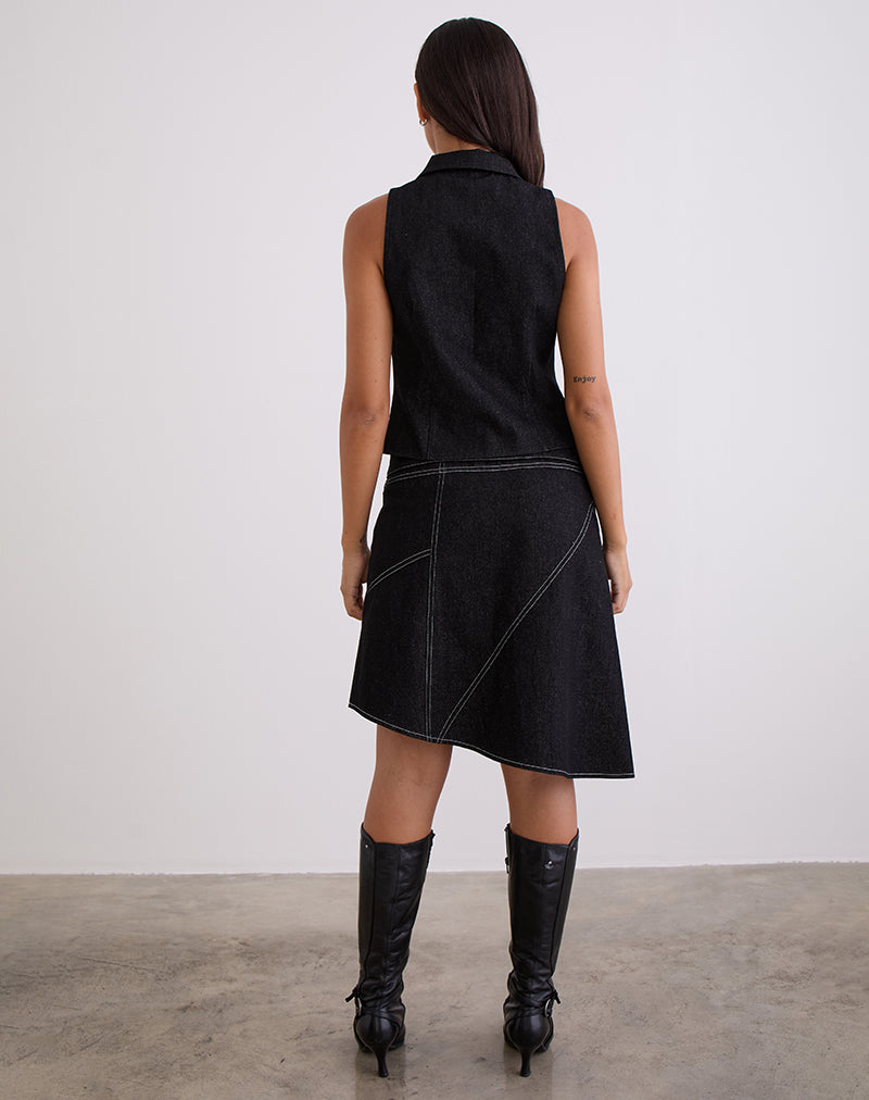 Imagen de Hayashi Falda Midi Asimétrica en Denim Lavado Negro