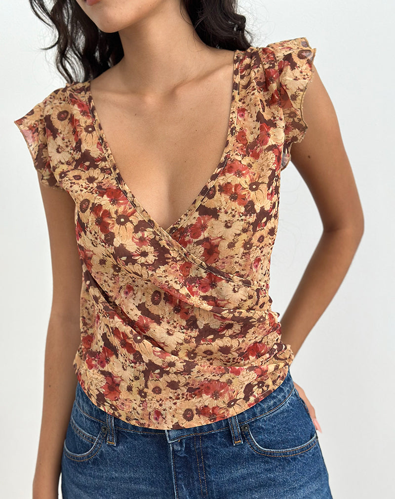 Imagen de Heidi Wrap Top en gasa Flor oxidada