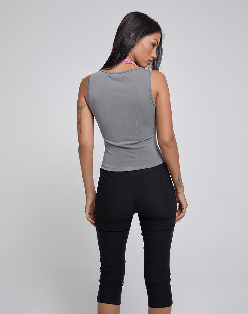 Imagen de Helma Top Cuello Haltern en Gris con Encaje Rosa
