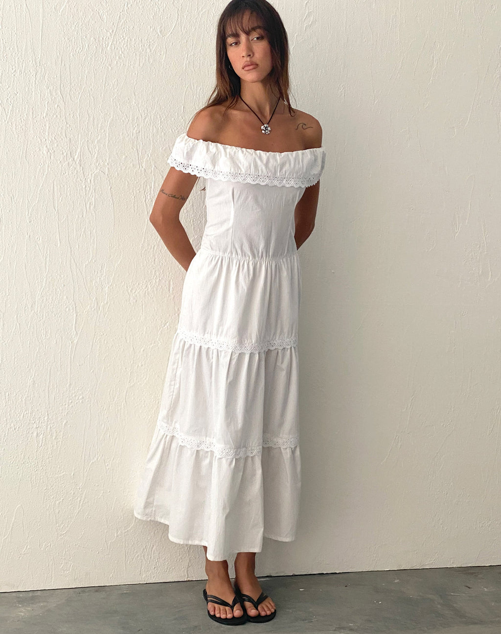 Helpa Maxi Vestido Bardot en Blanco