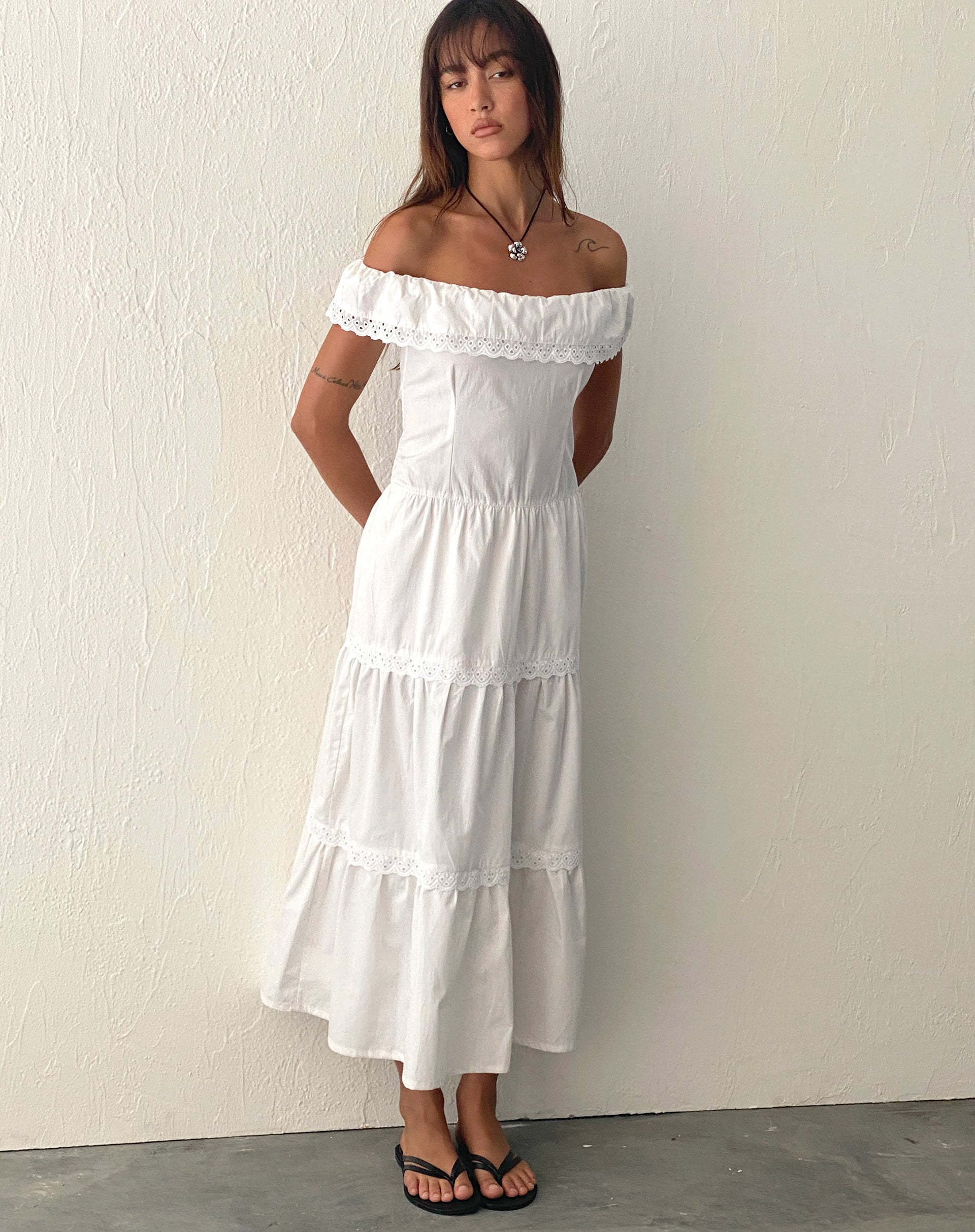 Imagen de Helpa Vestido Bardot Maxi en Blanco