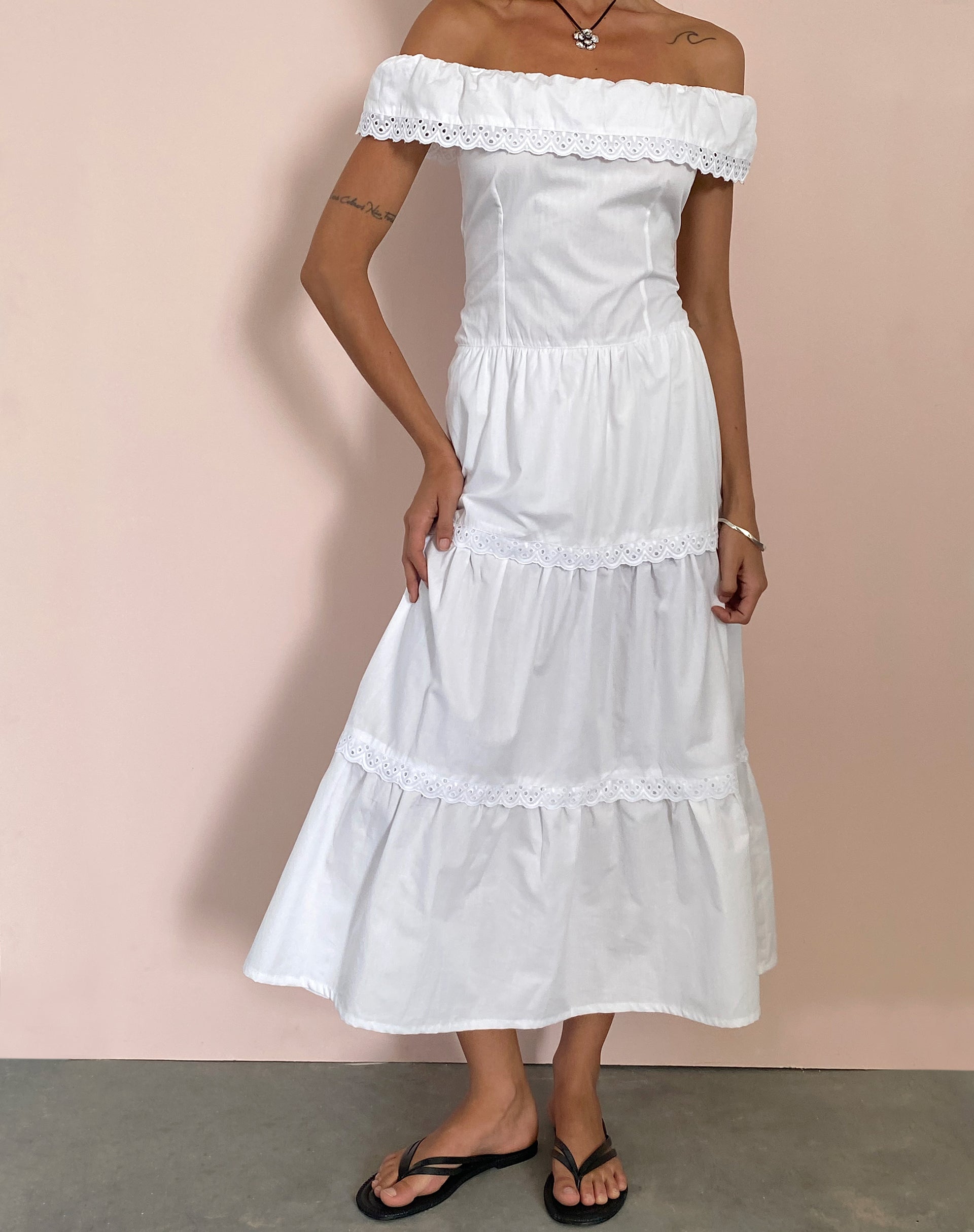 Imagen de Helpa Vestido Bardot Maxi en Blanco