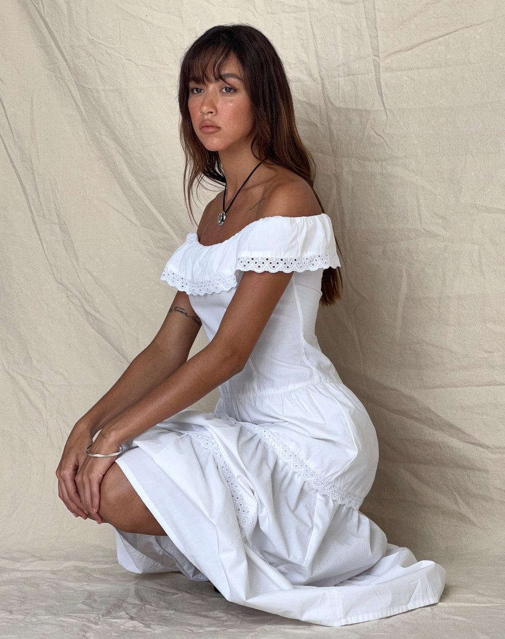 Helpa Maxi Vestido Bardot en Blanco