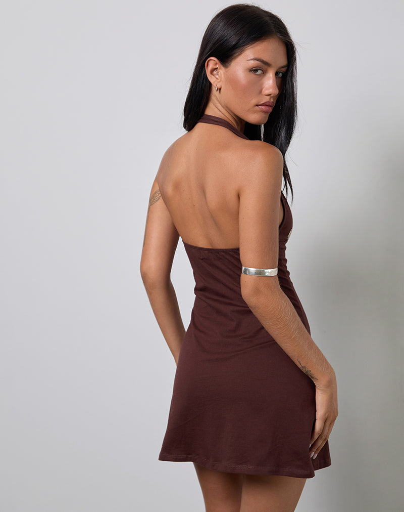 Imagen de Hepzhi Mini Vestido en Chocolate Amargo con Bordado Floral