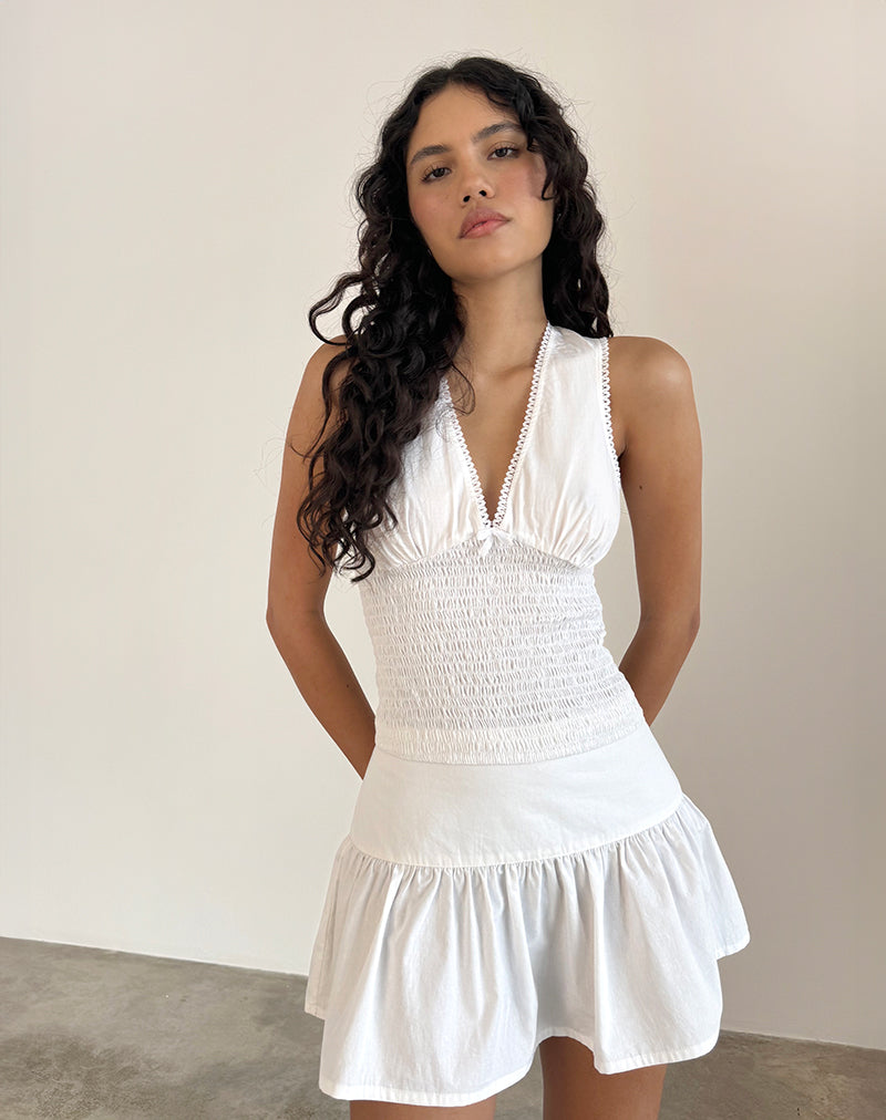 Hevalis Plunge Shirred Top de popelina blanca