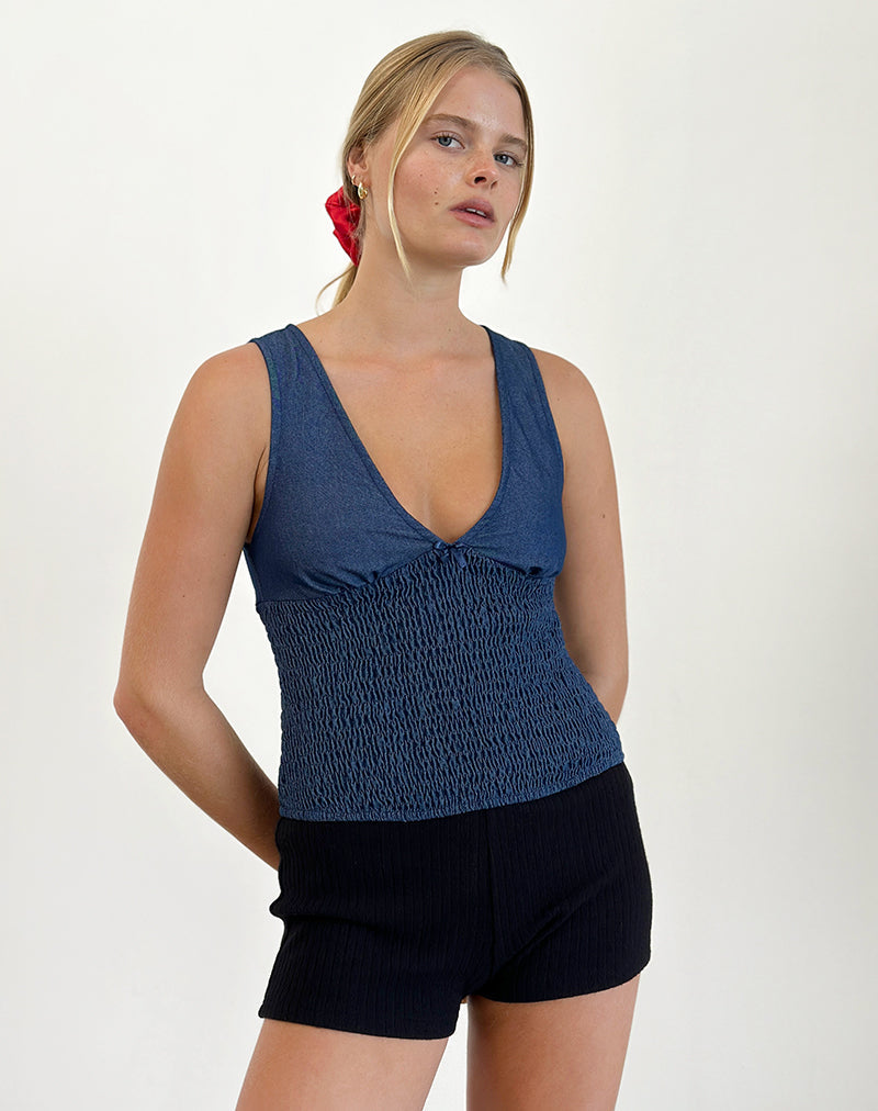 Hevalis Shirred Top en Denim Chambray Añil