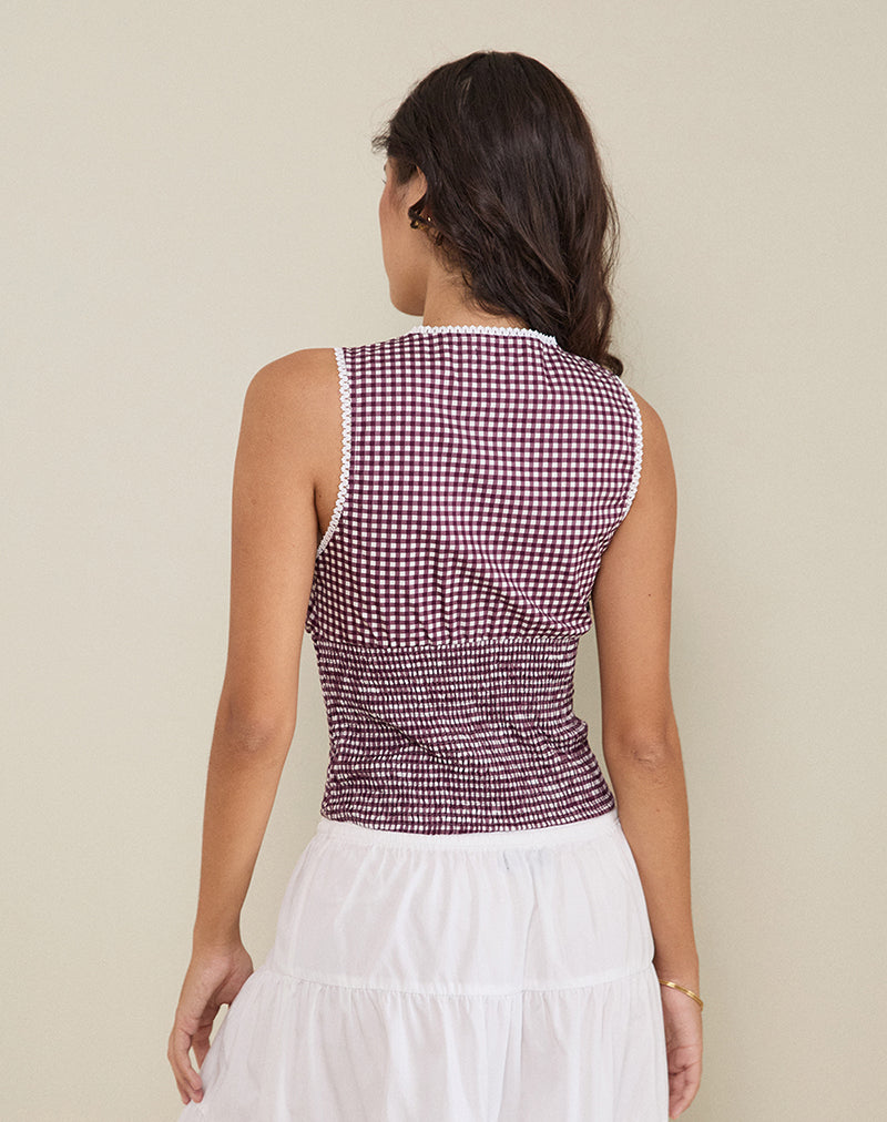 Imagen de Hevalis Plunge Top en Mini Gingham Vino