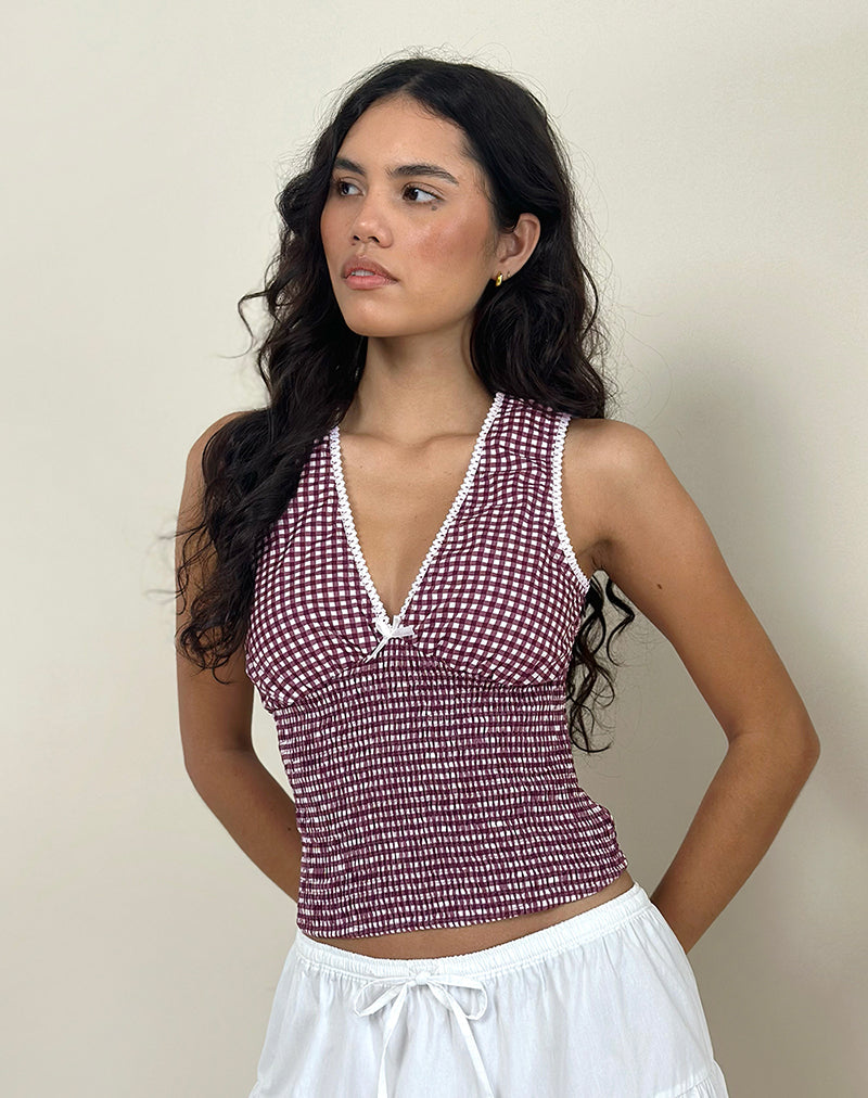 Imagen de Hevalis Plunge Top en Mini Gingham Vino