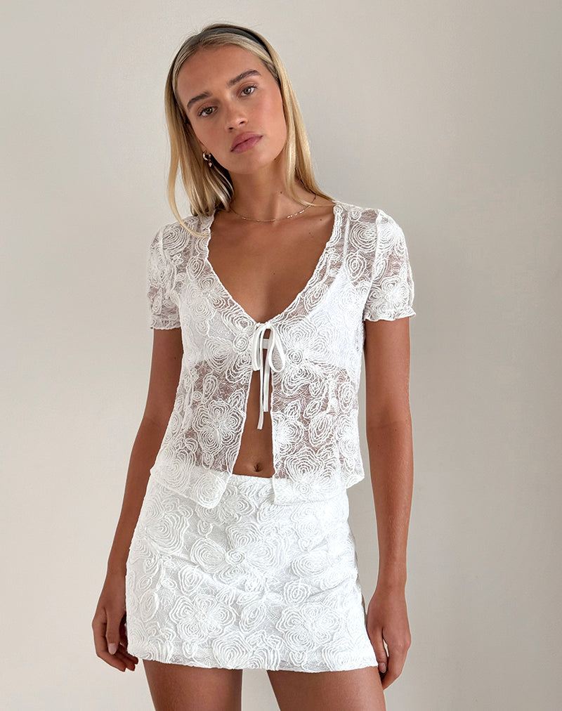 Top Hillary Tie Blanco Floral Texturado