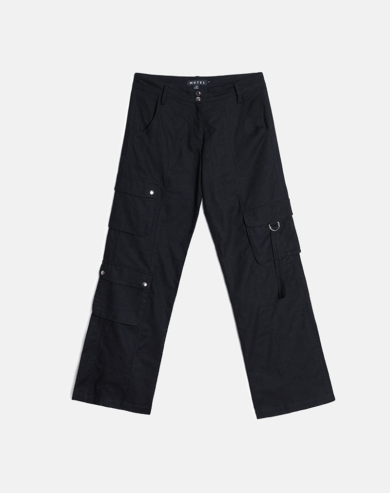 Imagen de Hojo Pantalones cargo de lino en negro