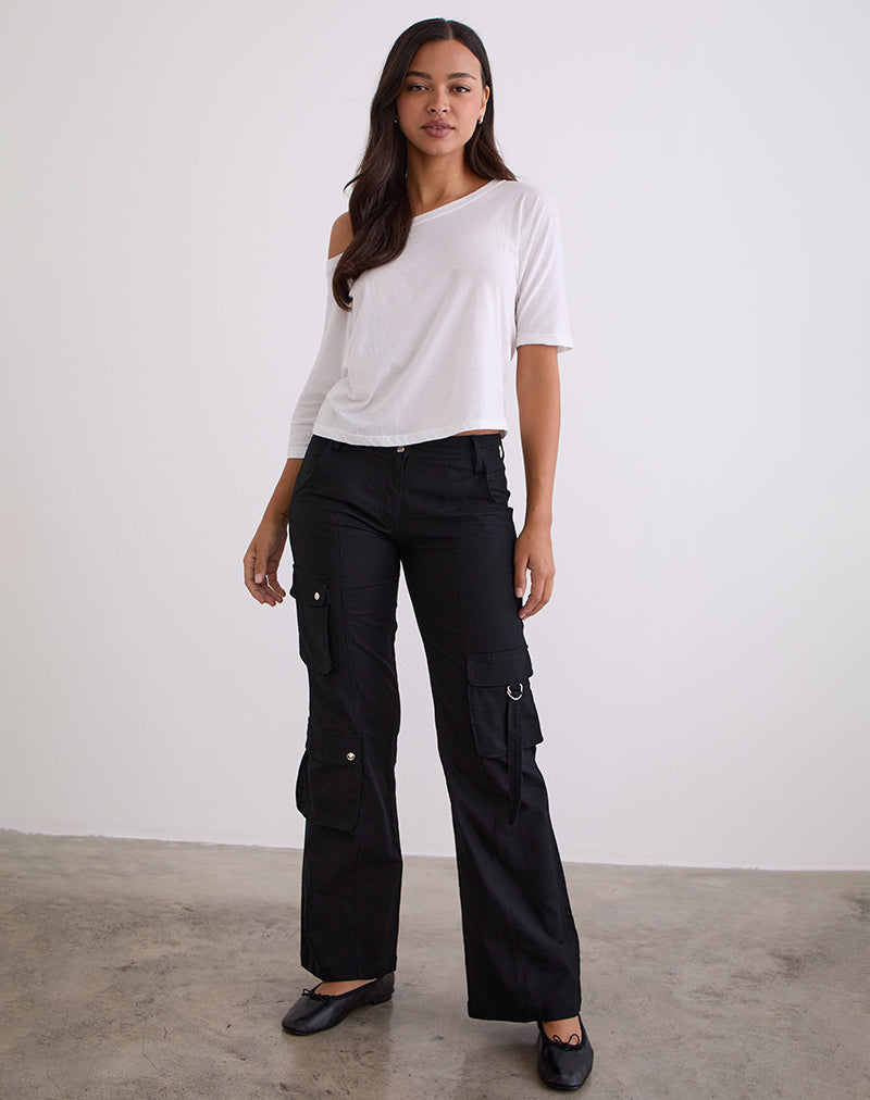 Pantalón cargo Hojo de lino en negro