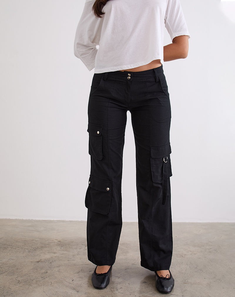 Pantalón cargo Hojo de lino en negro