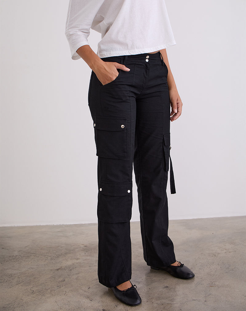 Imagen de Hojo Pantalones cargo de lino en negro
