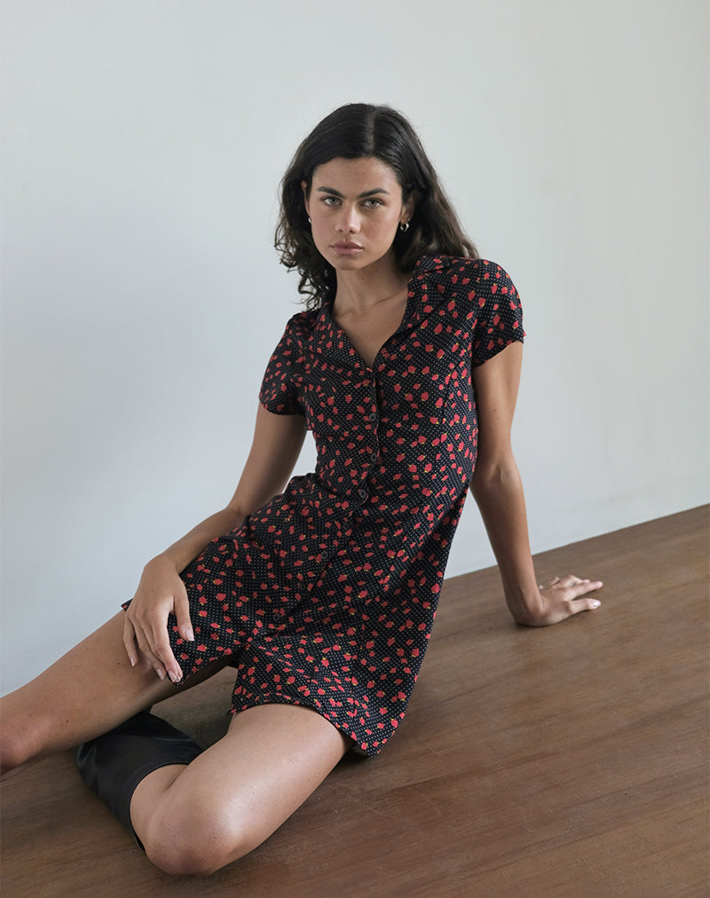 Holmana Mini Vestido en Polka Fresa Negro