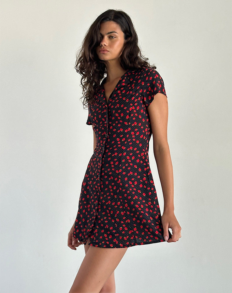 Holmana Mini Vestido en Polka Fresa Negro