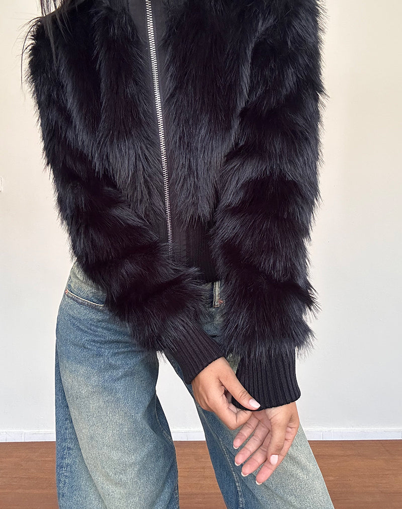 Imagen de Homari Shaggy Faux Fur Jacket in Black