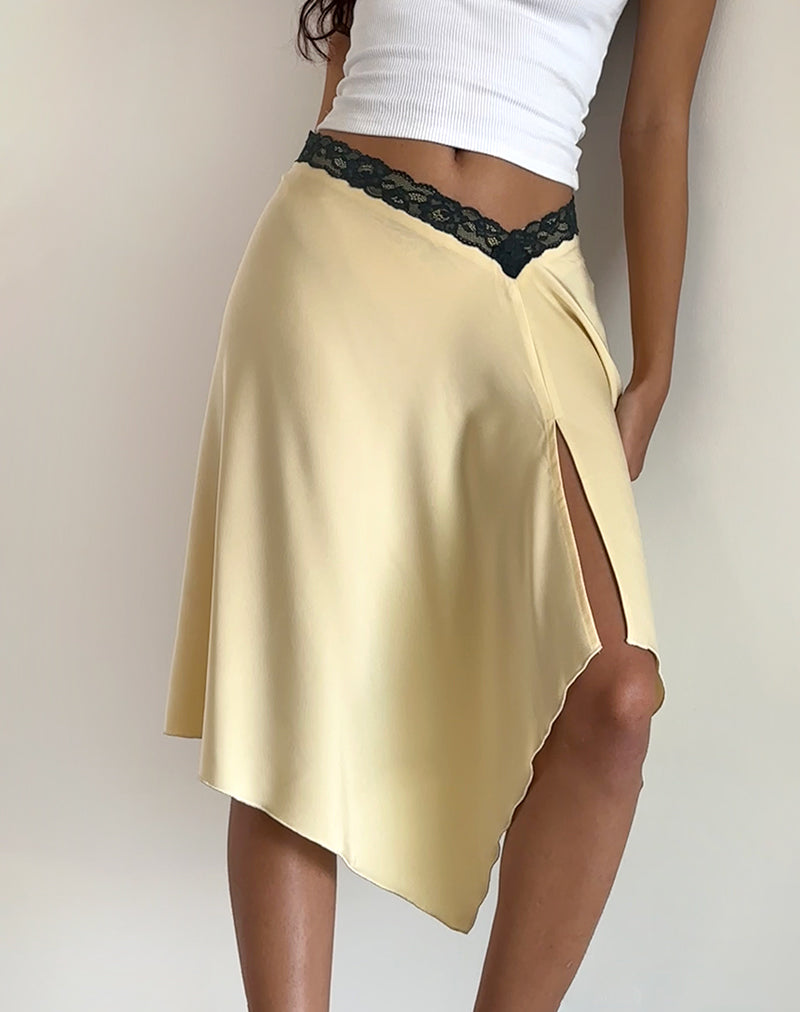 Imagen de Houda Falda Midi en Buttermilk con encaje gris