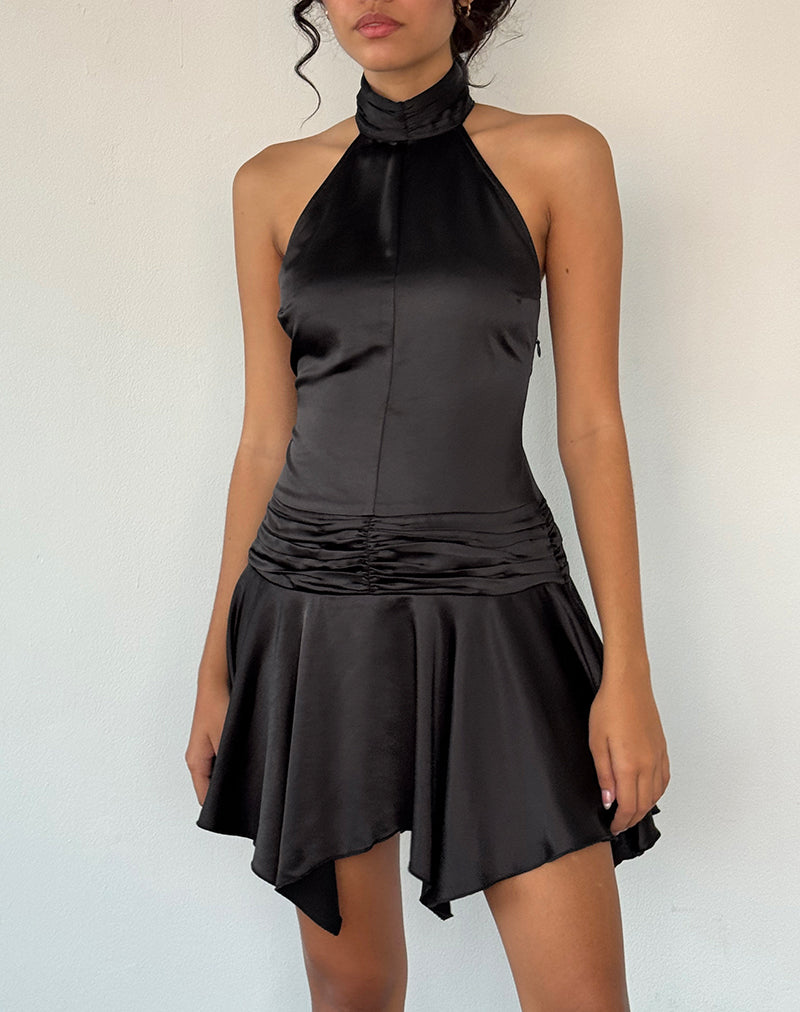 Imagen de Hydri Minivestido de satén con cuello redondo en negro