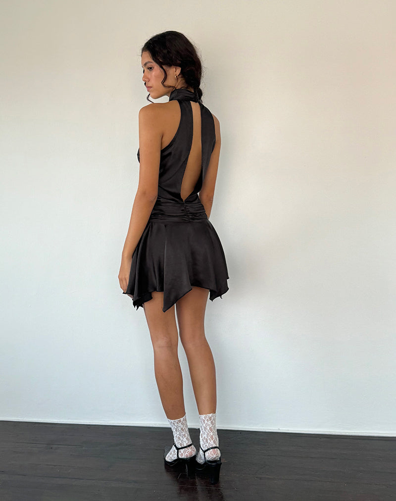 Imagen de Hydri Minivestido de satén con cuello redondo en negro