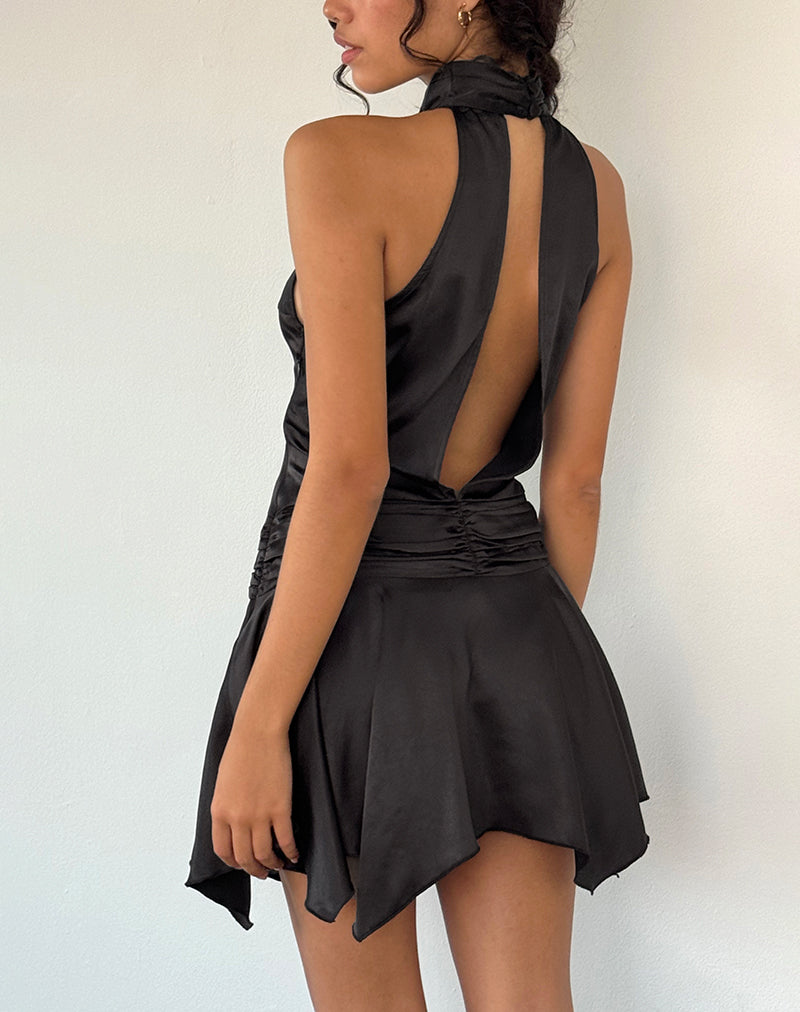 Minivestido de satén Hydri con cuello redondo en negro