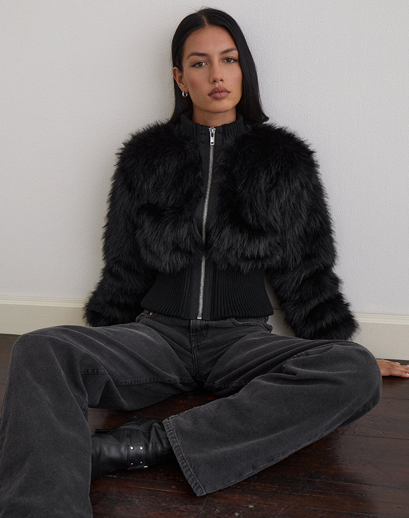 Imagen de Homari Shaggy Faux Fur Jacket in Black