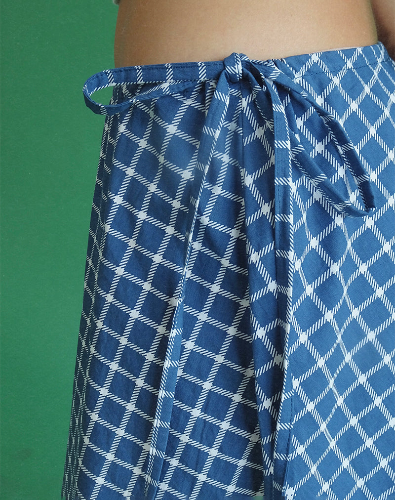 Imagen de Takara Falda midi en popelina de tartán azul marino