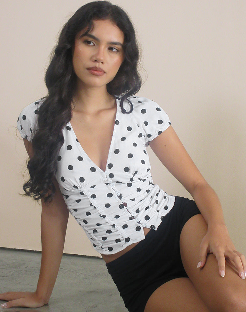 Imagen de Ilase Blusa acampanada en 80s Polka Blanco