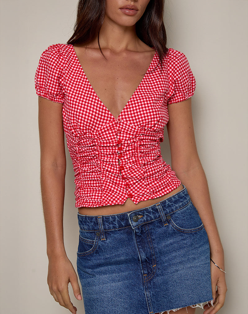 Imagen de Ilase Blusa acampanada en guinga roja