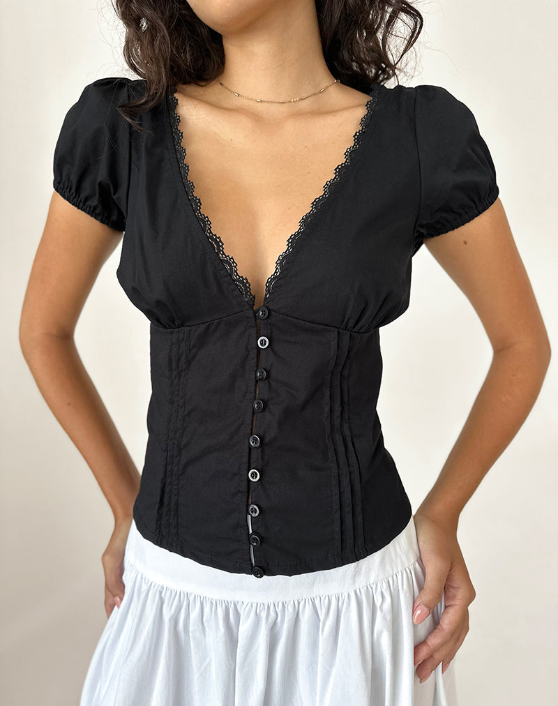 Top corsé Ilias de popelina negro