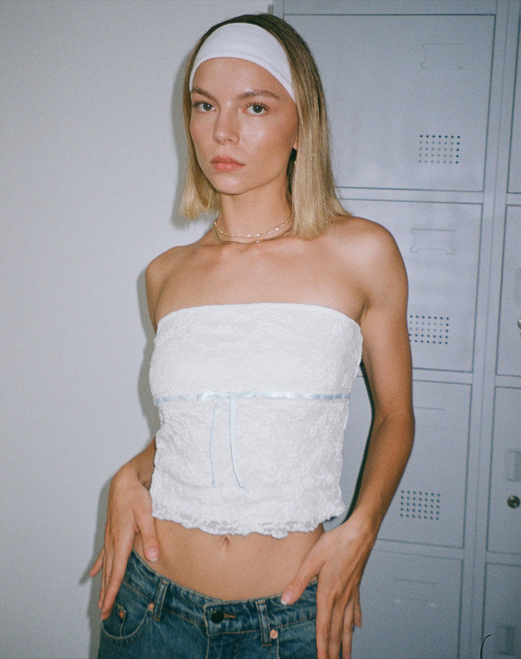 Ilina Bandeau Top de Encaje Marfil
