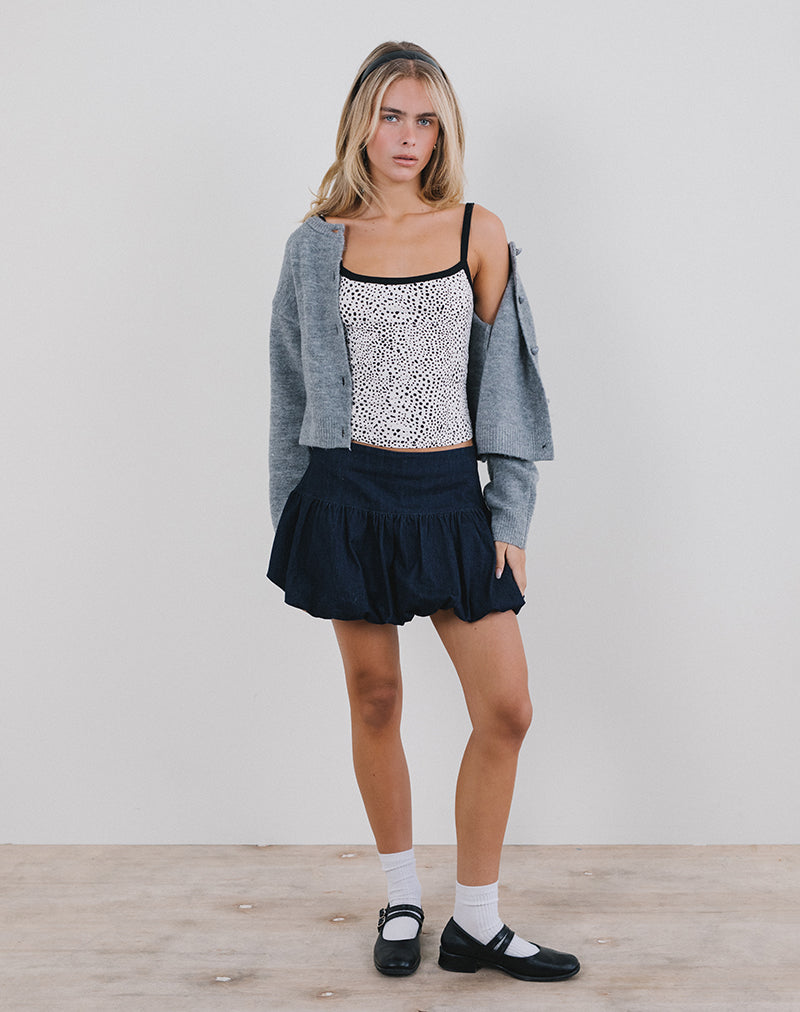 Imagen de Ilisna Top en Blanco y Negro Mini Estampado Dálmata con Ribete Negro