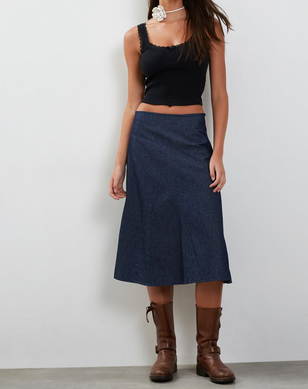 Falda midi vaquera Imbrella en índigo oscuro