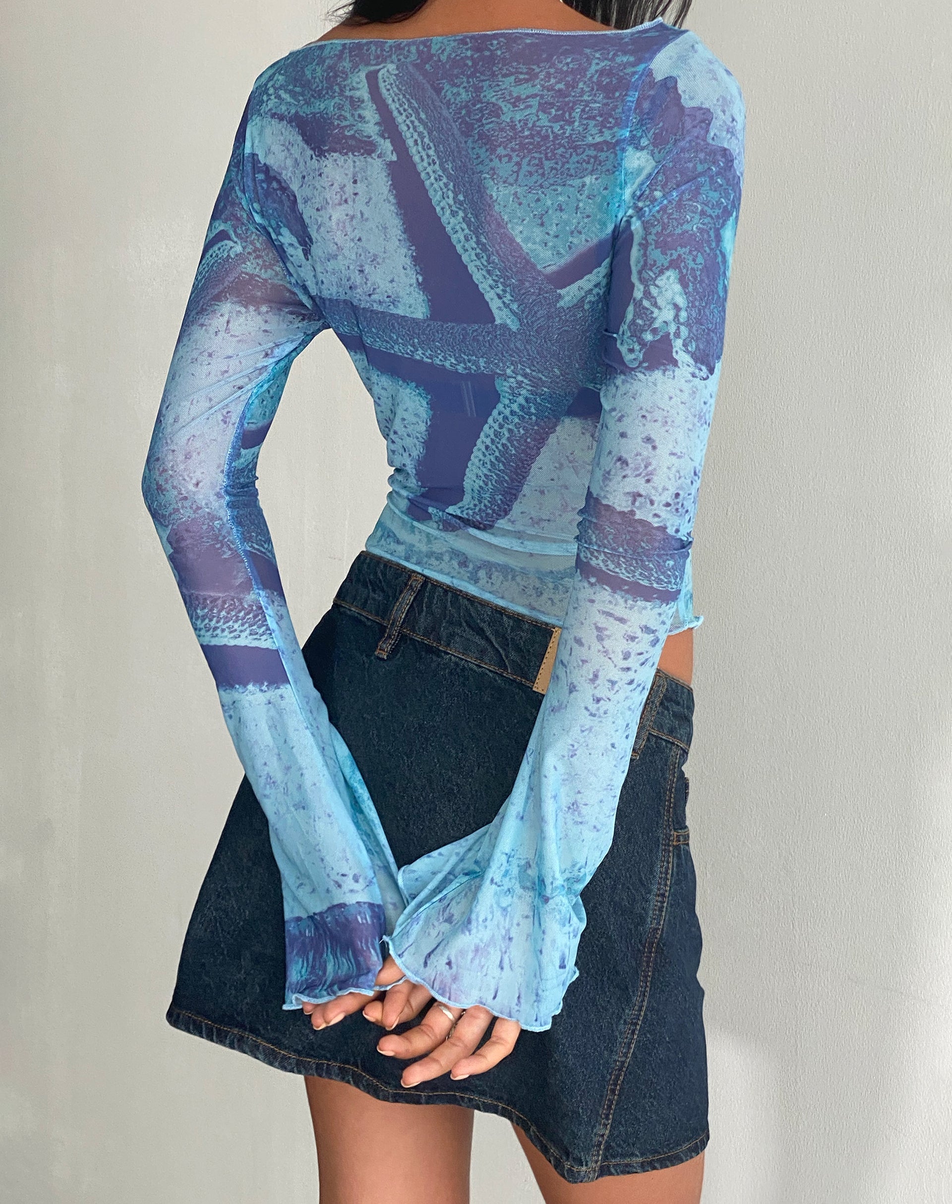 Imagen de Anchi Mesh Long Sleeve Top in Blue Starfish Photoprint
