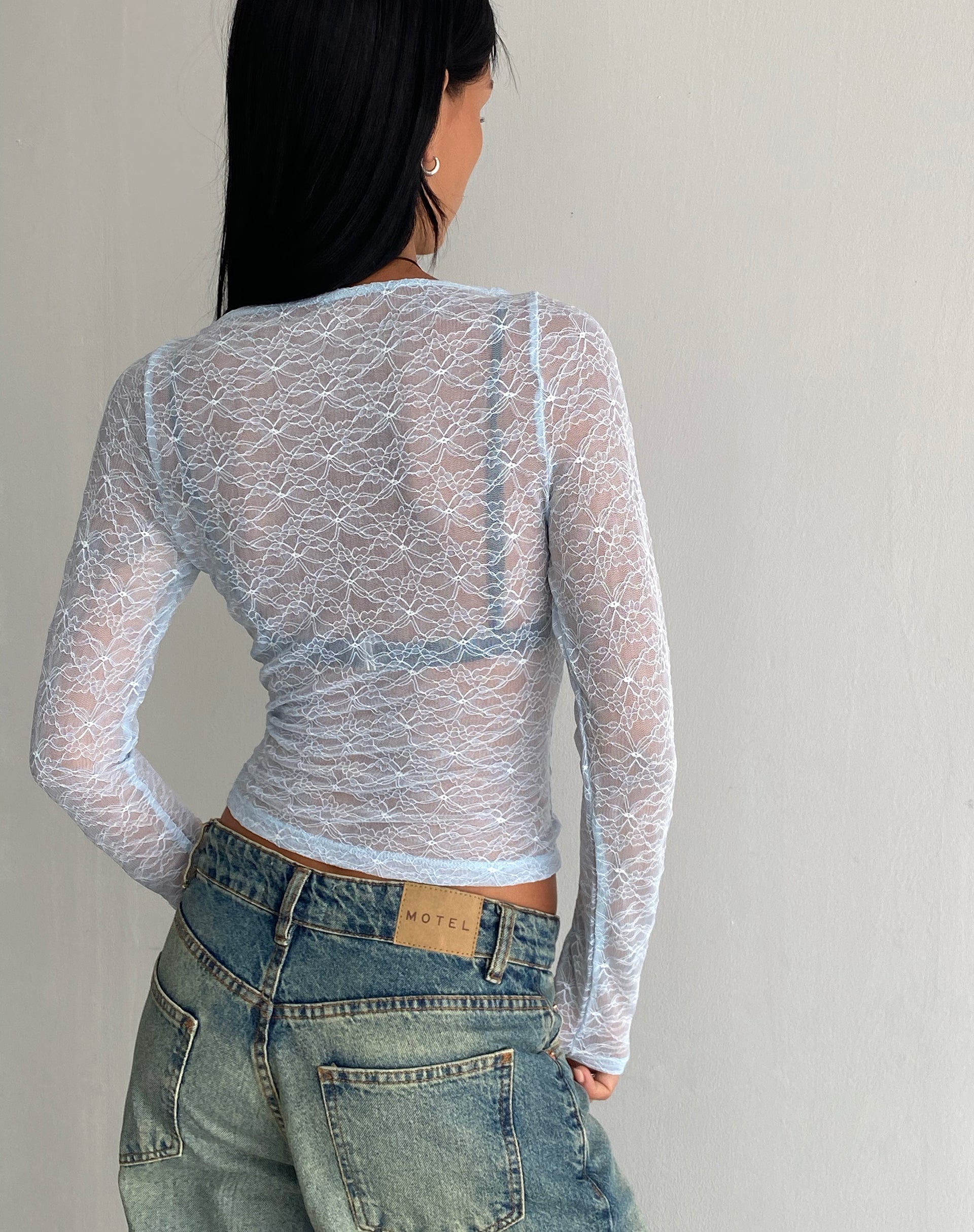 Imagen de Amabon Top de manga larga de encaje Baby Blue
