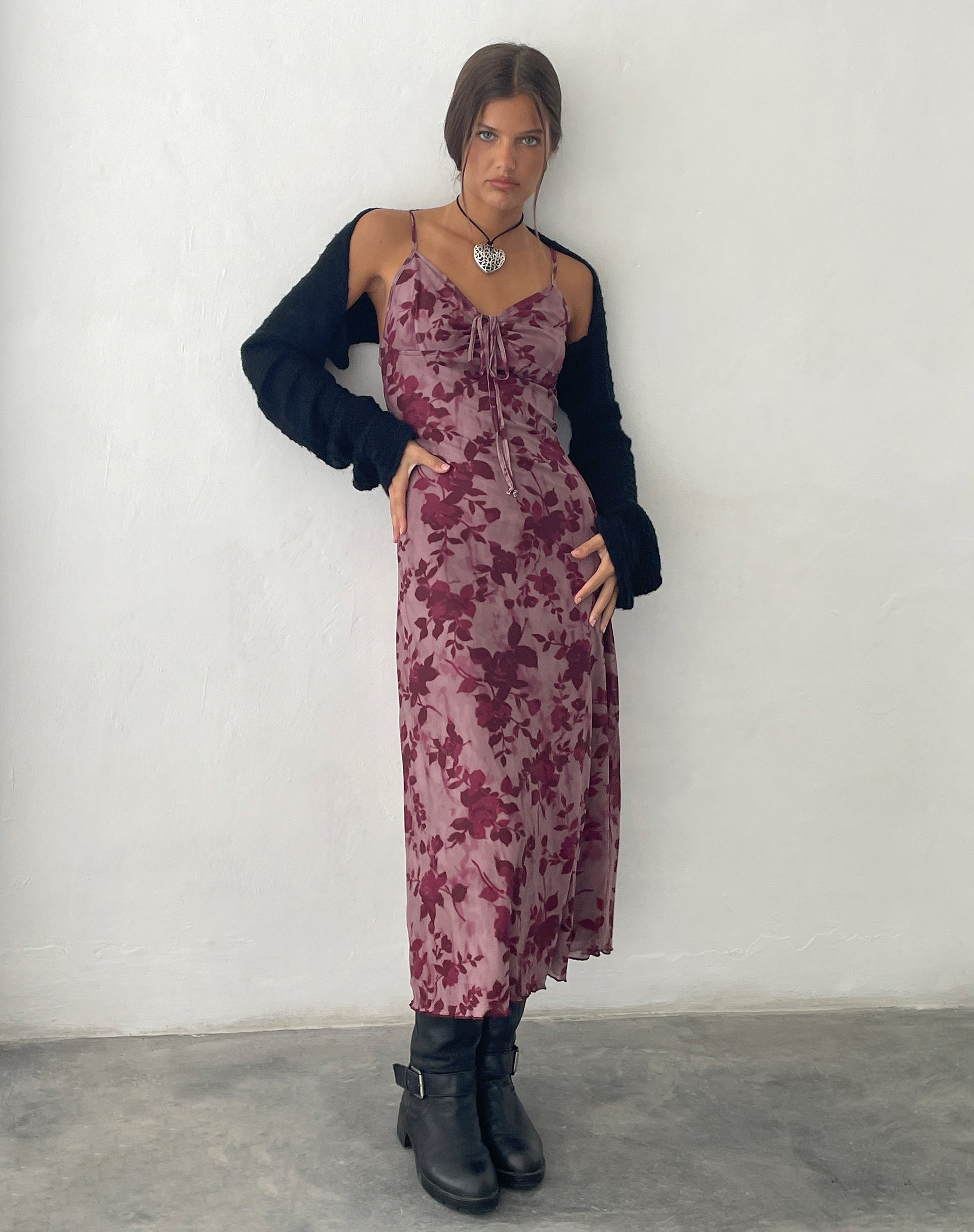Imagen de Coya Maxi Dress in Mesh Maroon Blurred Flower