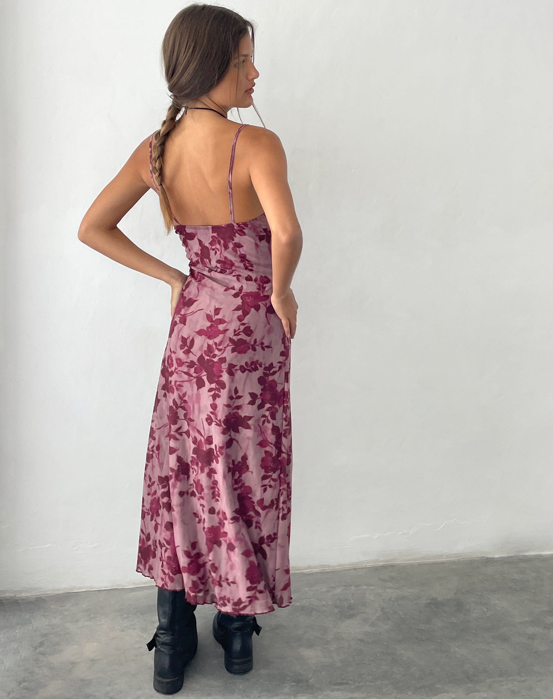 Imagen de Coya Maxi Dress in Mesh Maroon Blurred Flower